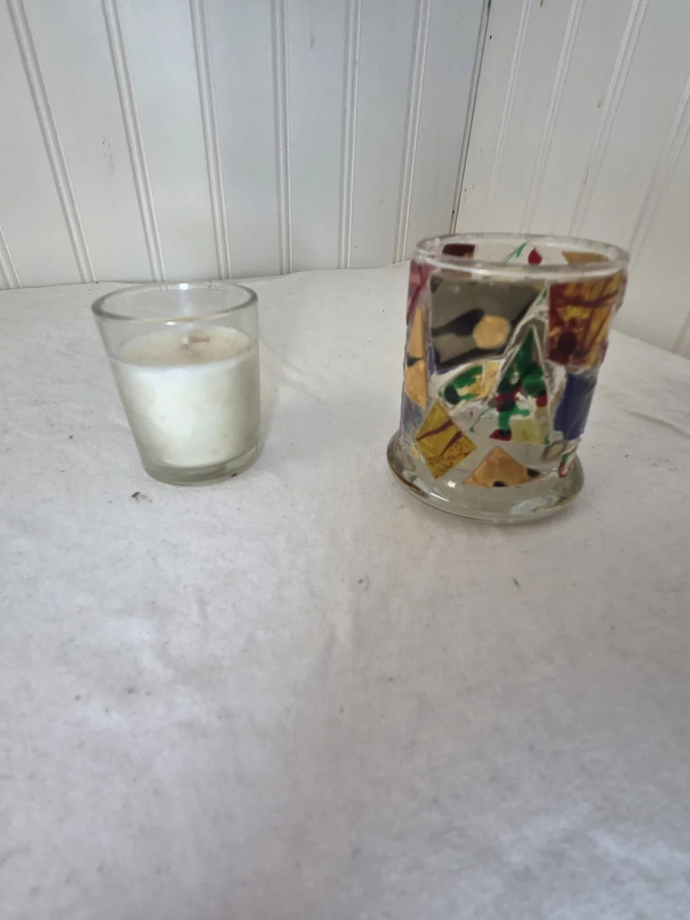 Libbey Hand-Painted Multicolor Mosiac Glass Jar Candle